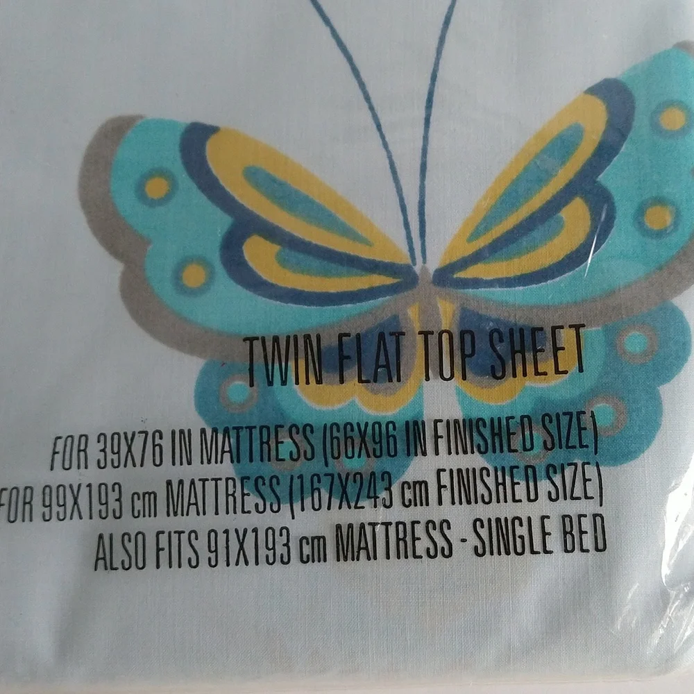 Cannon Twin Flat Bed Sheet Gold Label Butterflies Blue Mid Century Precale MCM